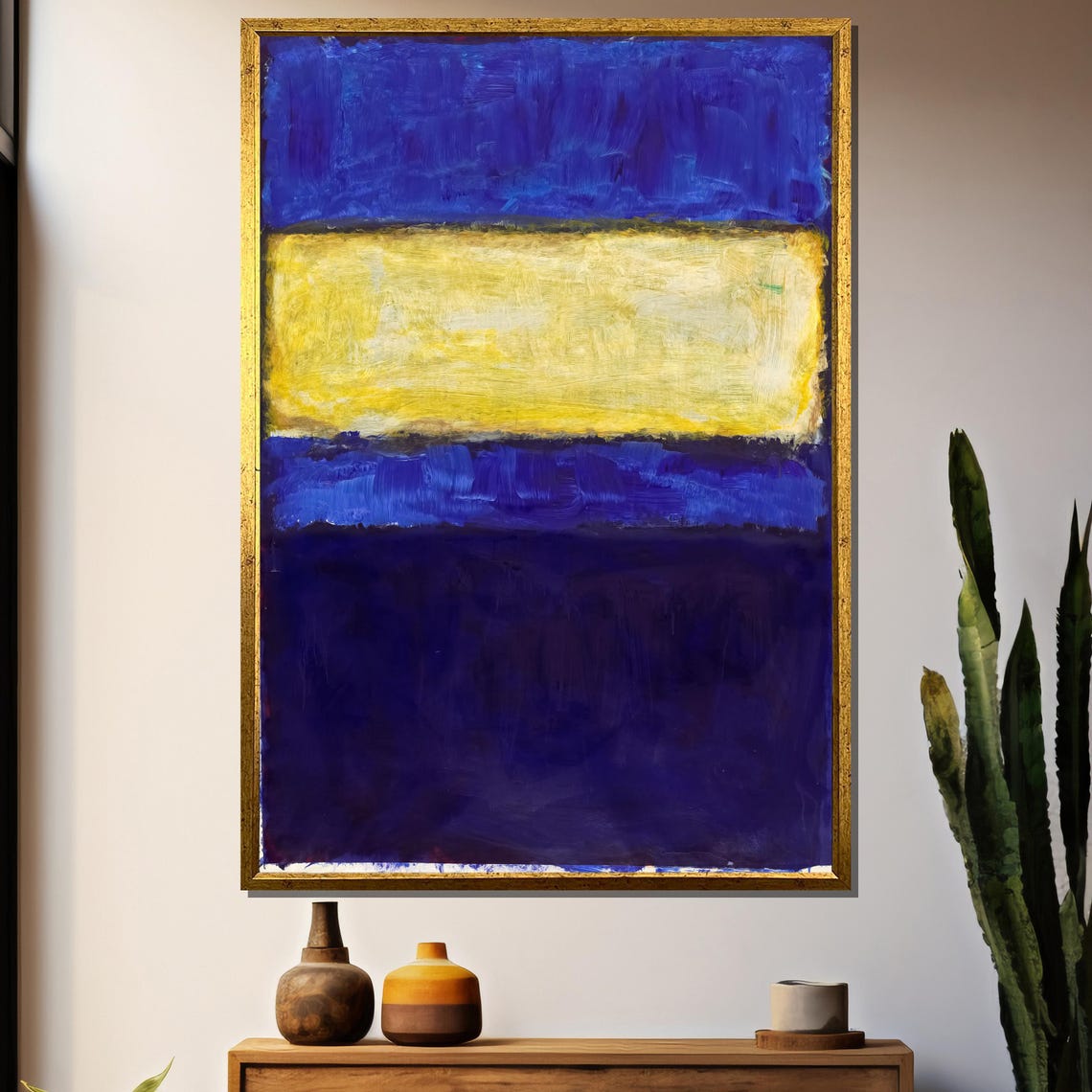 Deep Blue With Golden Yellow Band Modern Abstract Art Poster