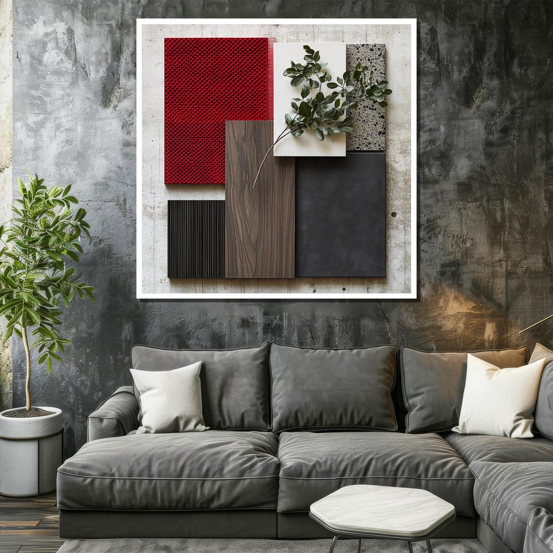 Industrial Red Black Wood Texture Geometric Mood Board Poster - Image 2