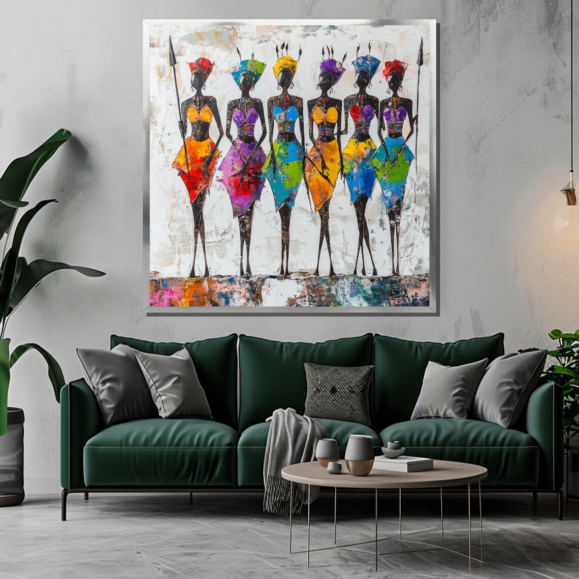 Vibrant African Women Painting Colorful Tribal Dress Wall Art For Cultural Expression And Unique Gift - Image 3