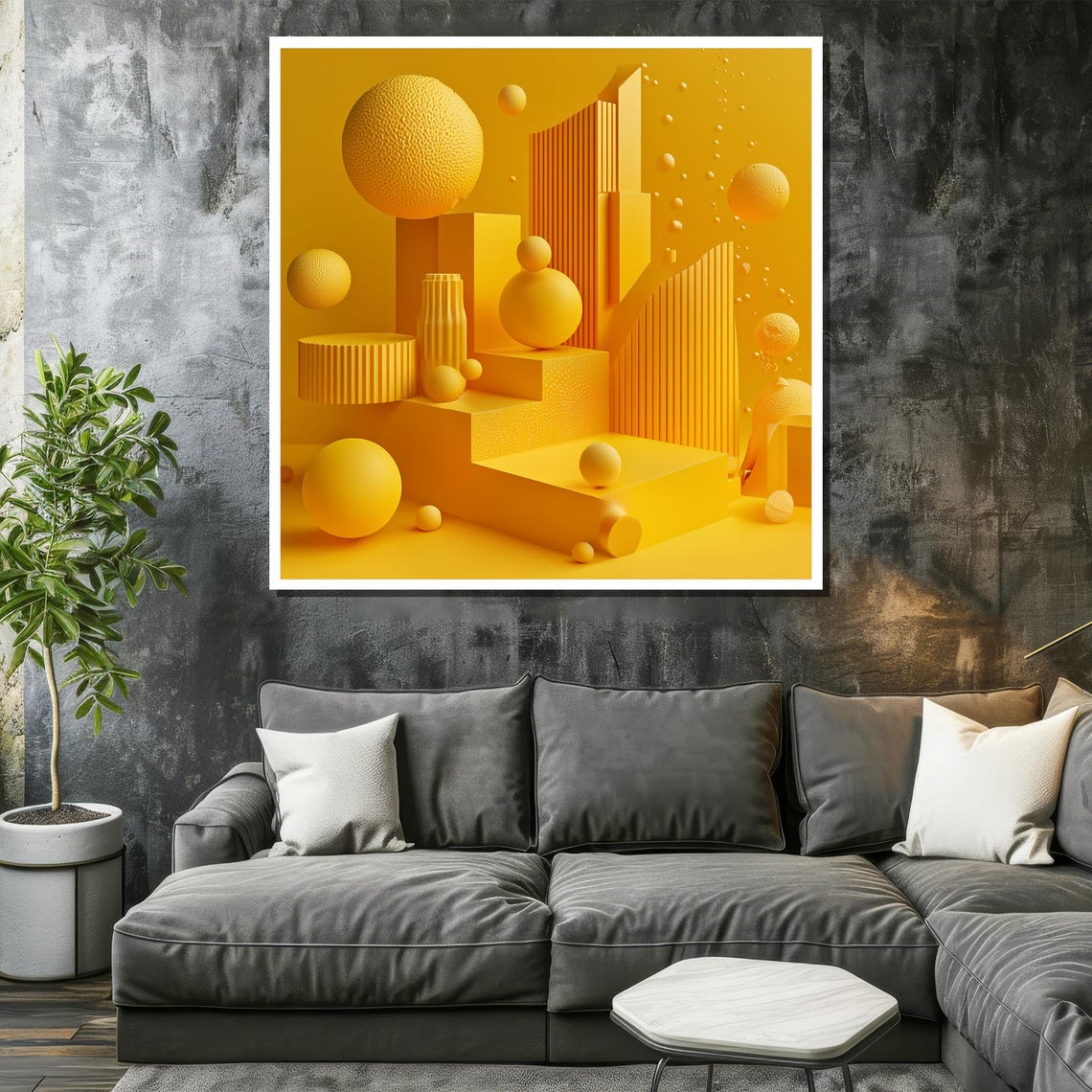 Abstract Geometric Yellow Painting Modern Wall Art Minimalist Monochrome Decor Futuristic Design Artwork Unique Gift - Image 2