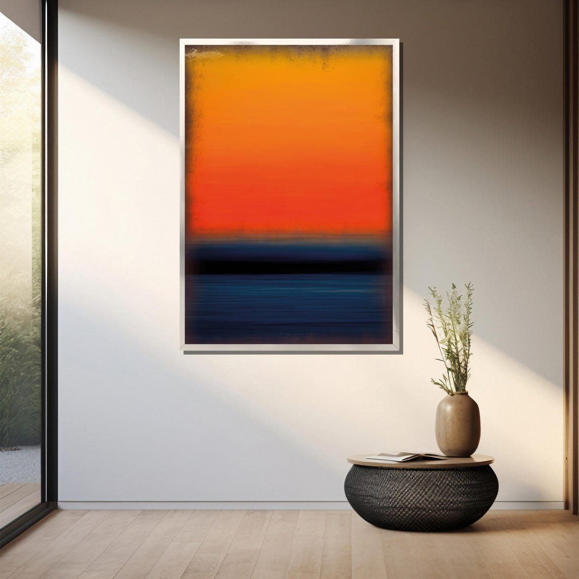 Fiery Sunset Orange To Deep Navy Gradient Abstract Art Poster - Image 3