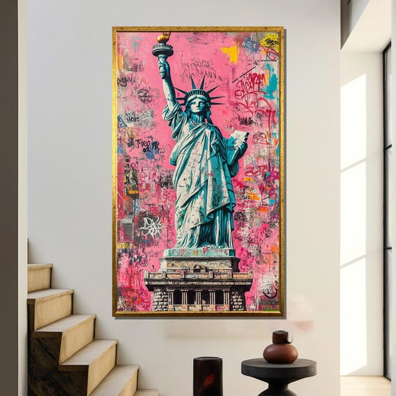 Statue Of Liberty Graffiti Painting Pink Urban Street Art Modern Pop Art Print New York Wall Decor Bold Gift Idea