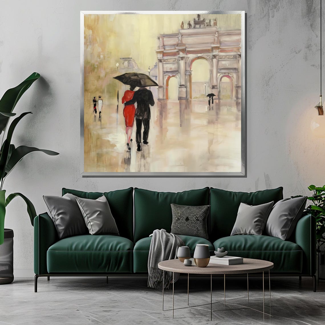 Paris Rainy Stroll Couple Under Umbrella Arc de Triomphe Poster - Image 3