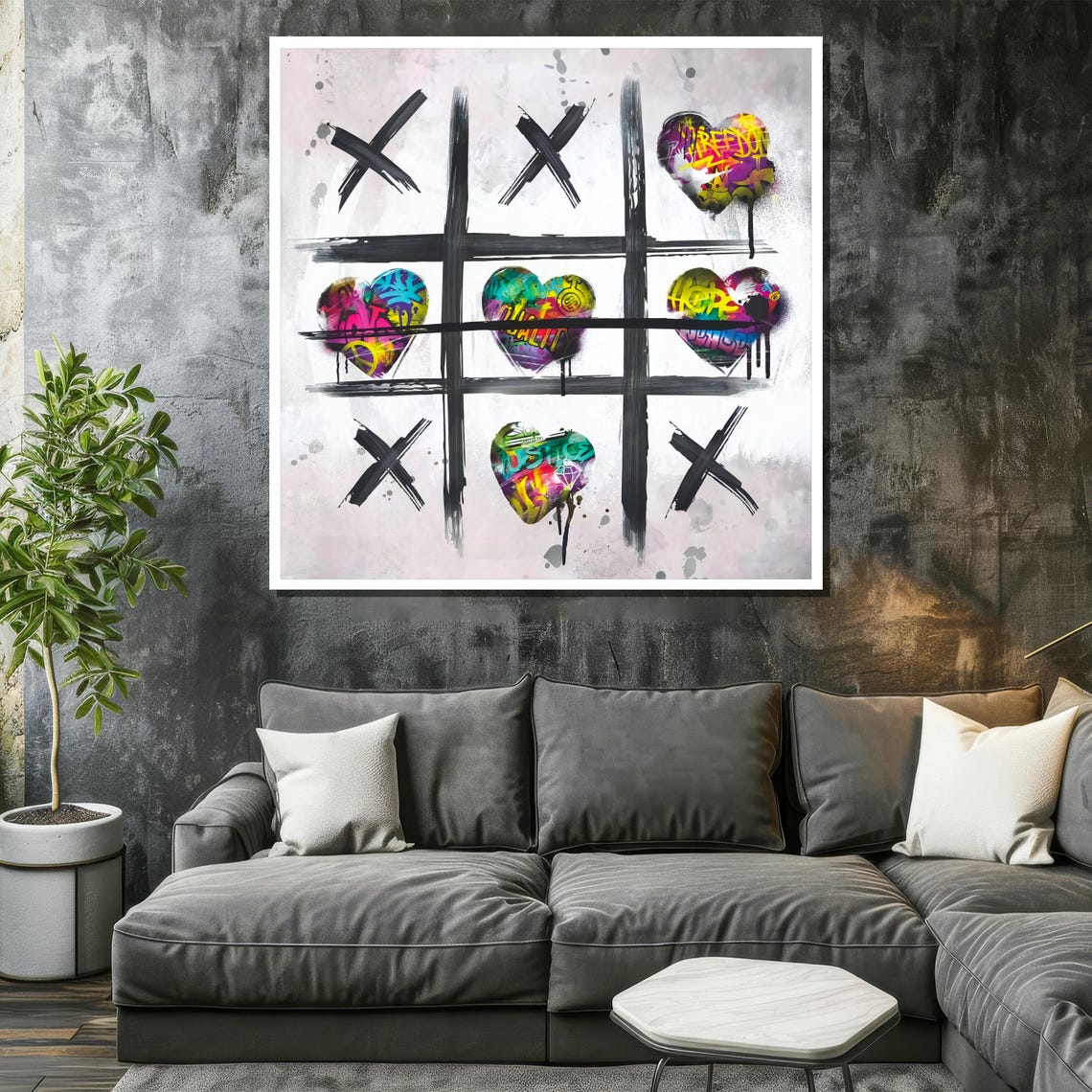 Graffiti Tic Tac Toe with Hearts Winning Grid Street Art Poster - Image 2