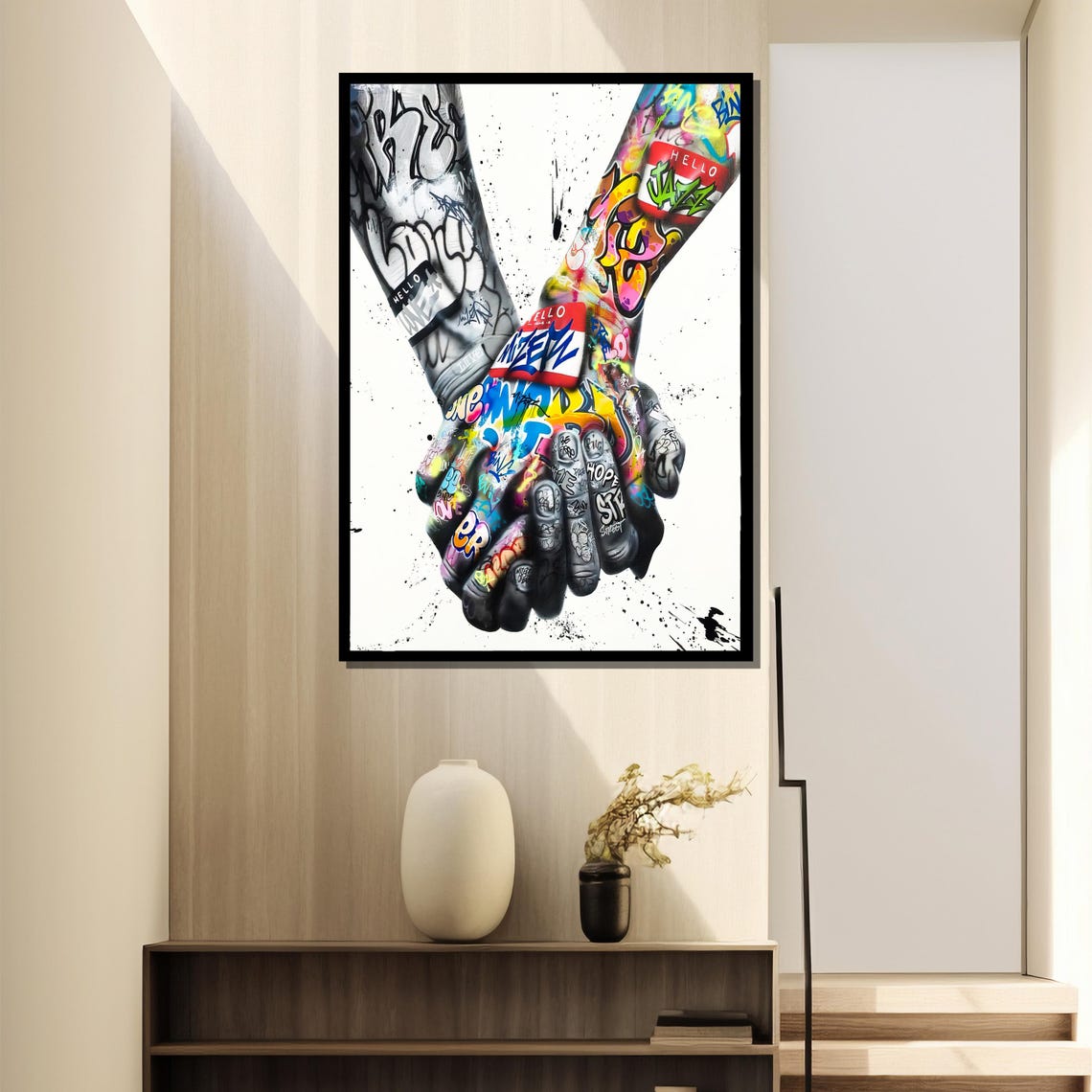 Unity Through Graffiti Painting Vibrant Hand In Hand Street Art Design As A Bold Statement Gift - Image 4