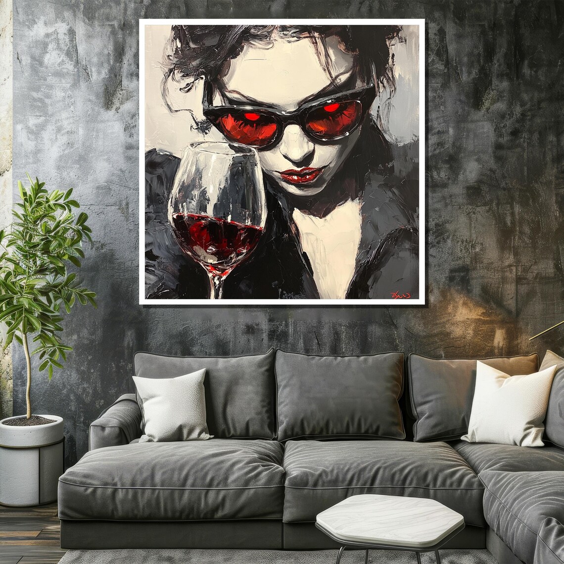 Femme Fatale With Red Sunglasses Dark Noir Wine Glass Poster - Image 2