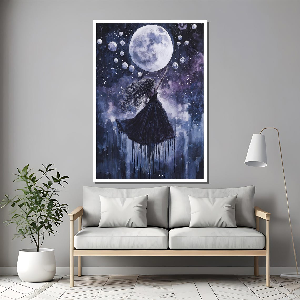 Moon Goddess Reaching for Full Moon Celestial Night Sky Poster - Image 2