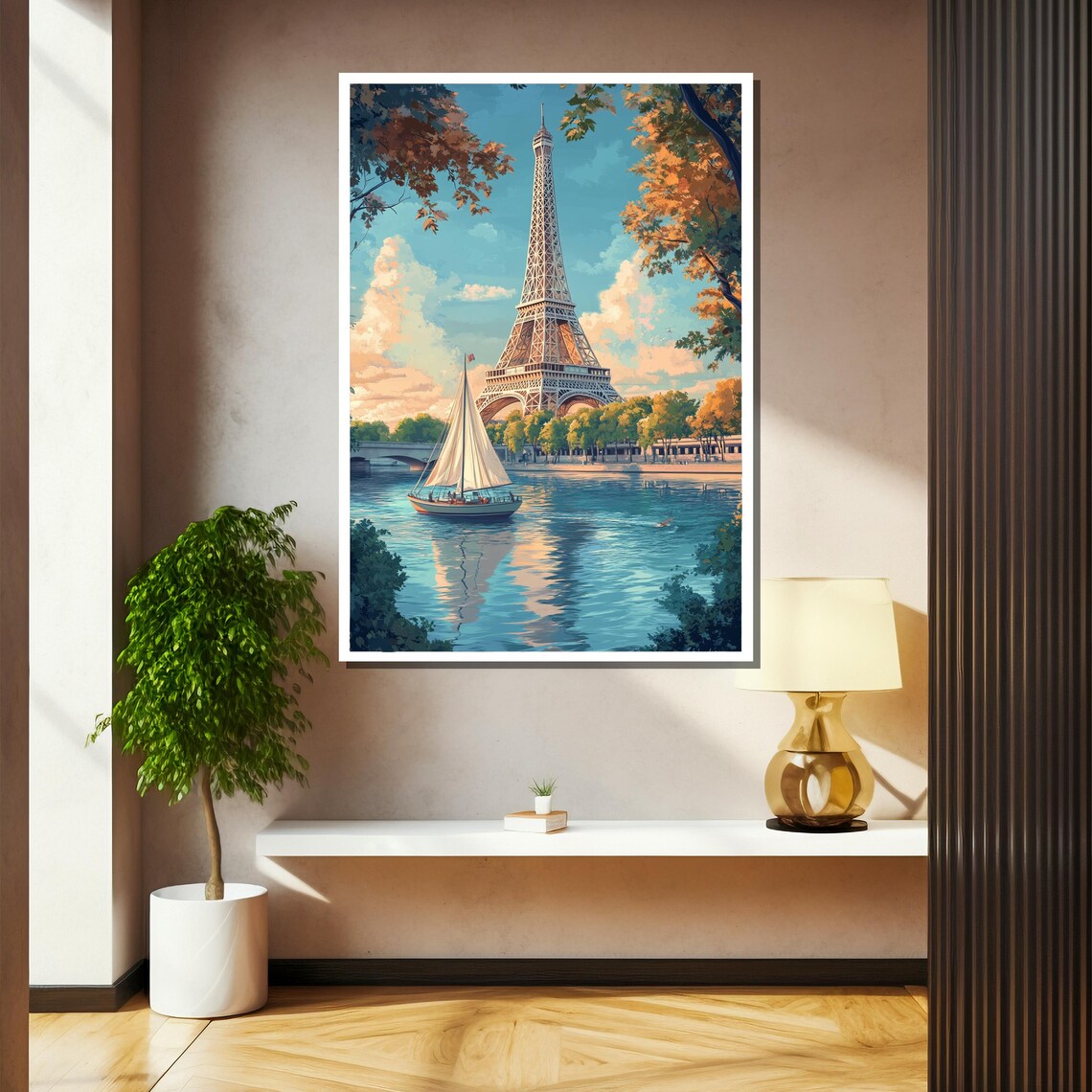 Eiffel Tower And Seine Sailboat In Paris Daytime Travel Poster - Image 2