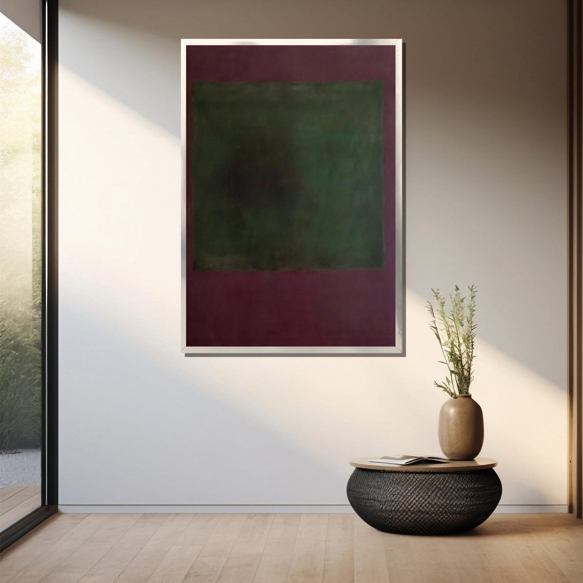 Deep Forest Green On Rich Maroon Abstract Color Field Poster - Image 3