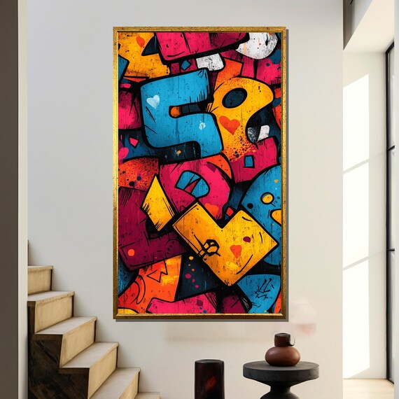 Colorful Graffiti Letter Painting Bold Urban Street Art Abstract Typography Wall Decor Vibrant Pop Art Print Modern Home Gift