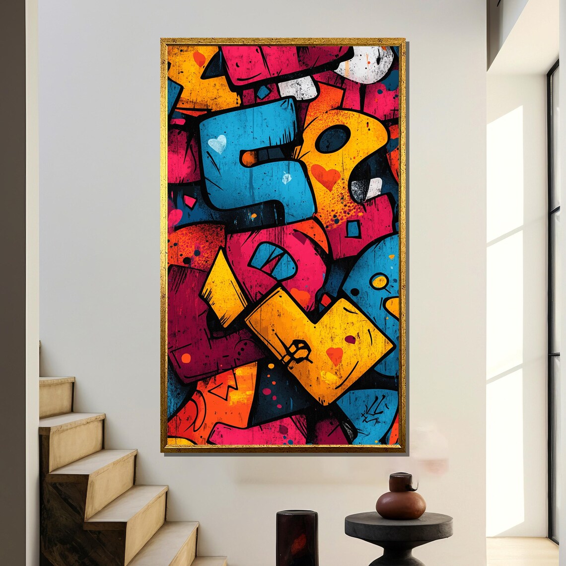 Colorful Graffiti Letter Painting Bold Urban Street Art Abstract Typography Wall Decor Vibrant Pop Art Print Modern Home Gift