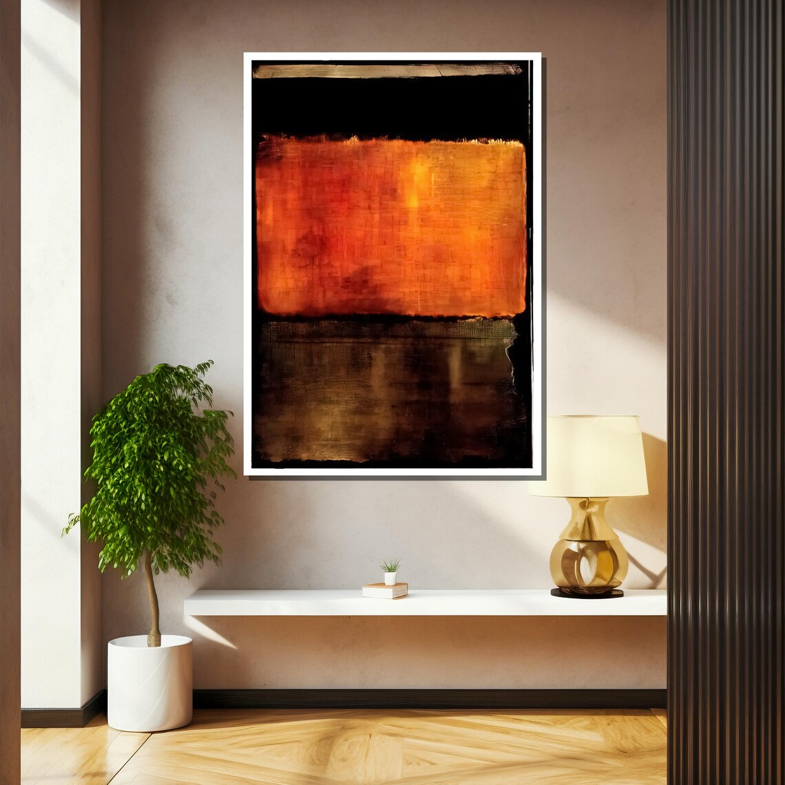 Mark Rothkos Fiery Orange And Deep Black Expression Abstract Painting Gift For Art Collectors And Design Lovers - Image 2