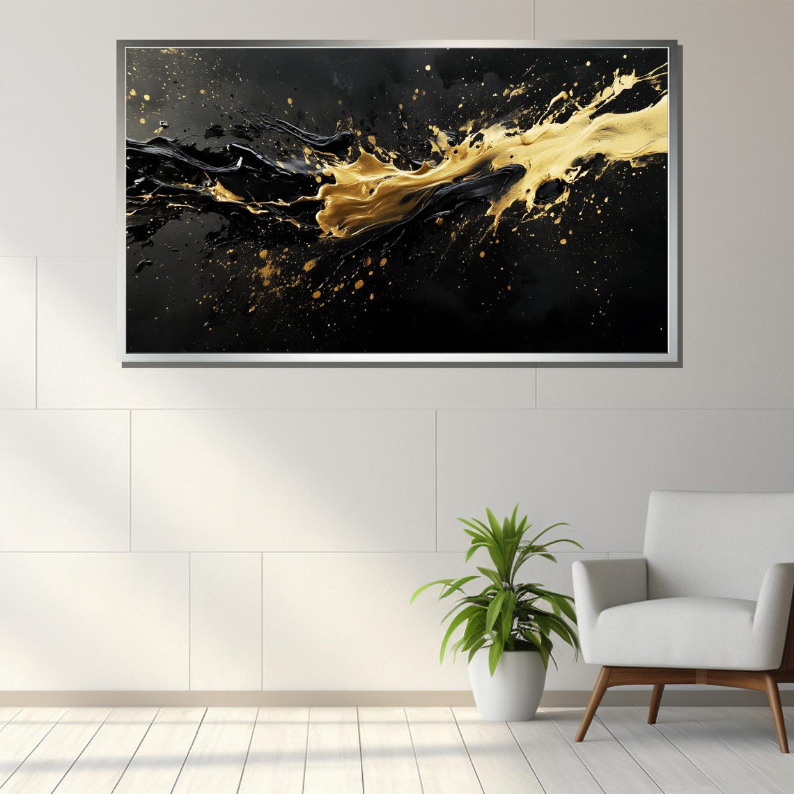Black And Gold Splash Abstract Painting Luxury Modern Poster - Image 3