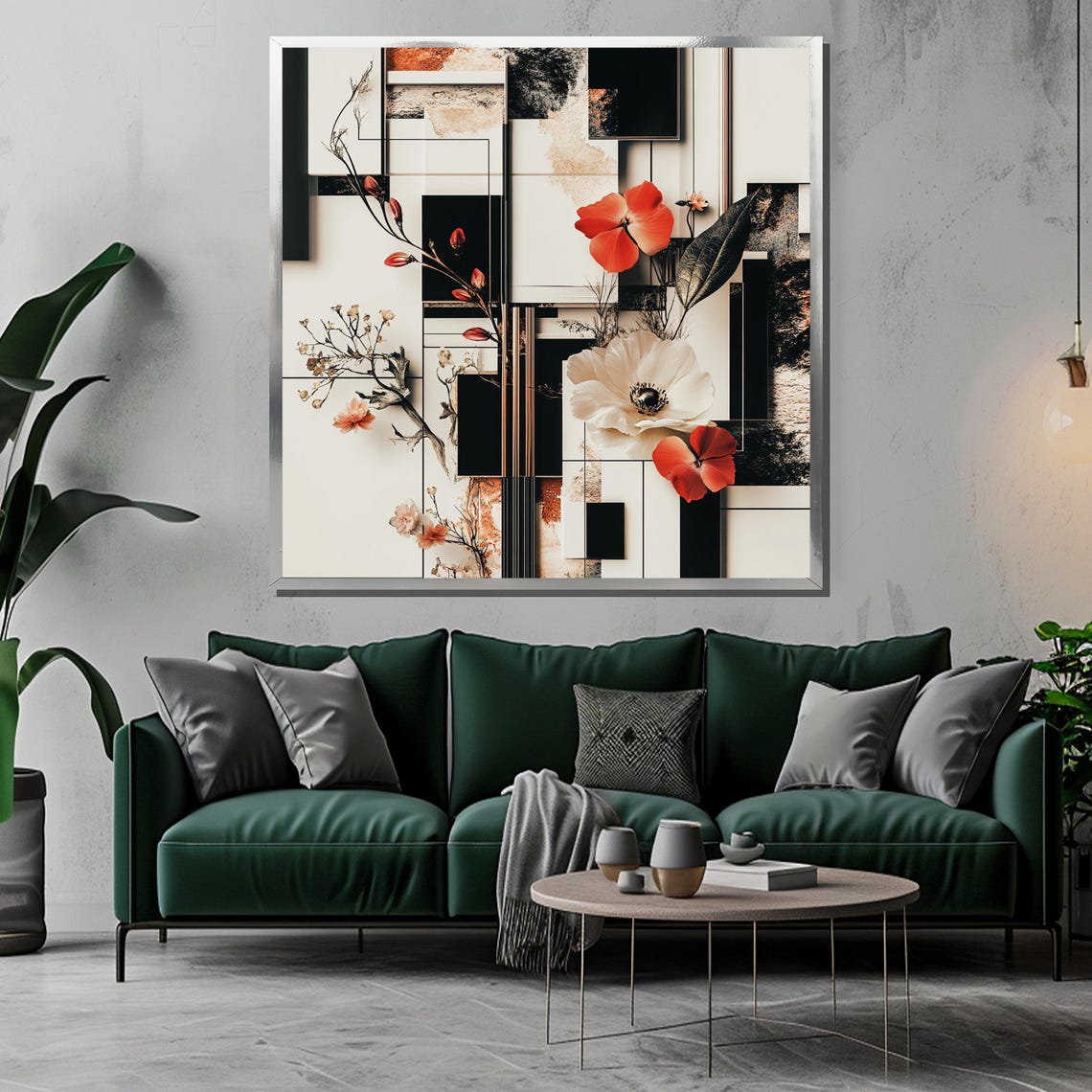 Modern Floral Geometric Wall Art Abstract Botanical Collage Minimalist Black White Elegant Home Decor Gift For Art Lovers - Image 3