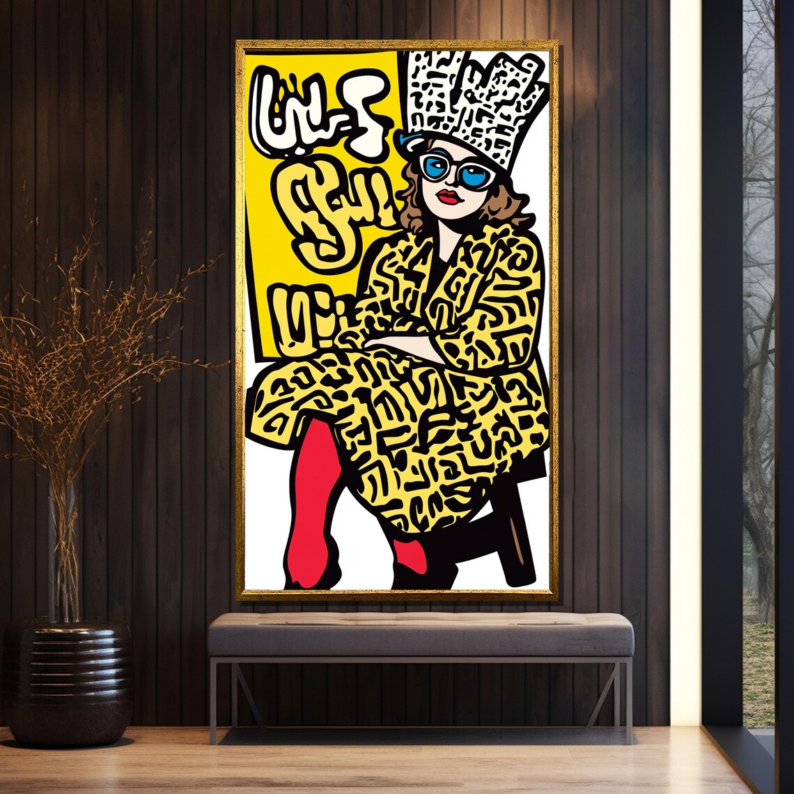 Pop Art Fashion Woman with Leopard Crown and Yellow Doodle Coat Poster - Image 5