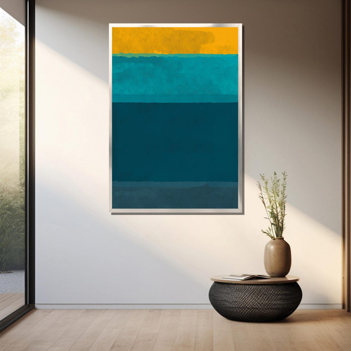 Abstract Color Block Painting Bold Yellow And Teal Design Perfect Modern Art Gift For Home Decor - Image 3