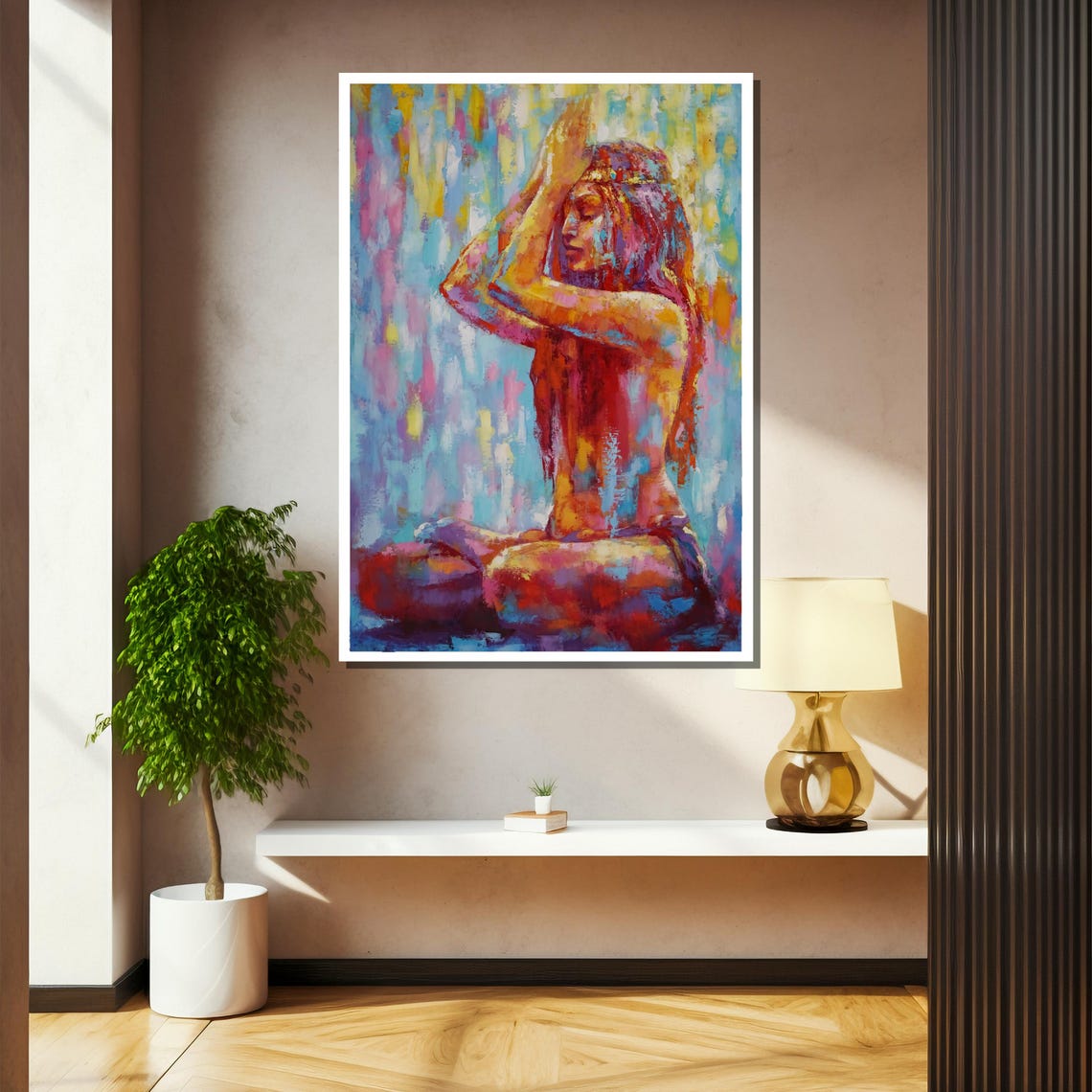 Colorful Abstract Woman Meditating In Prayer Pose Vibrant Zen Poster - Image 2