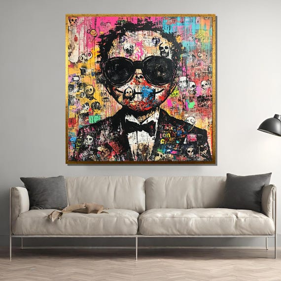 Graffiti Pop Art Painting Urban Street Style Skull Portrait Colorful Expressionist Wall Decor Edgy Contemporary Print