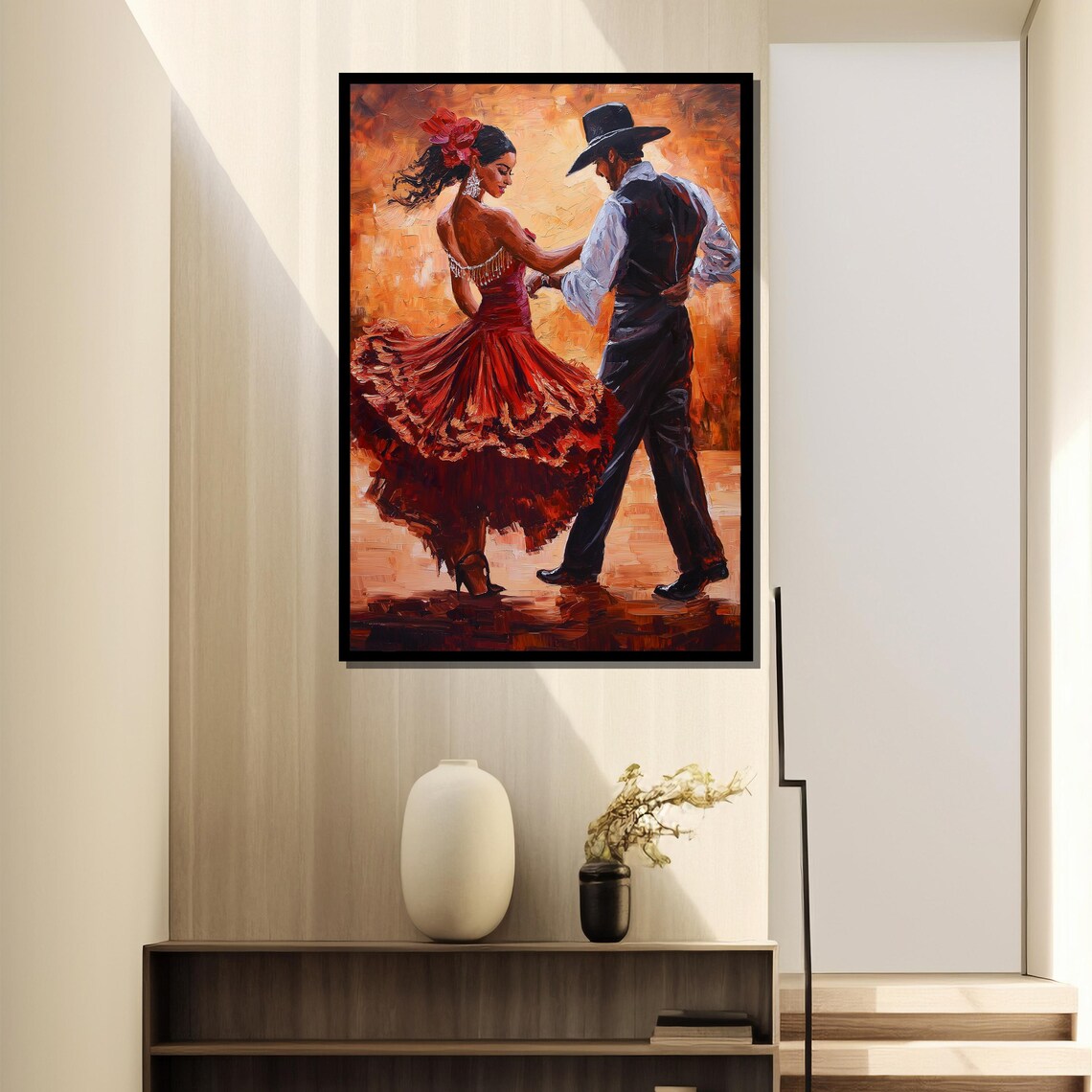 Passionate Flamenco Dancers in Red Dress Spanish Painting Art Poster - Image 4