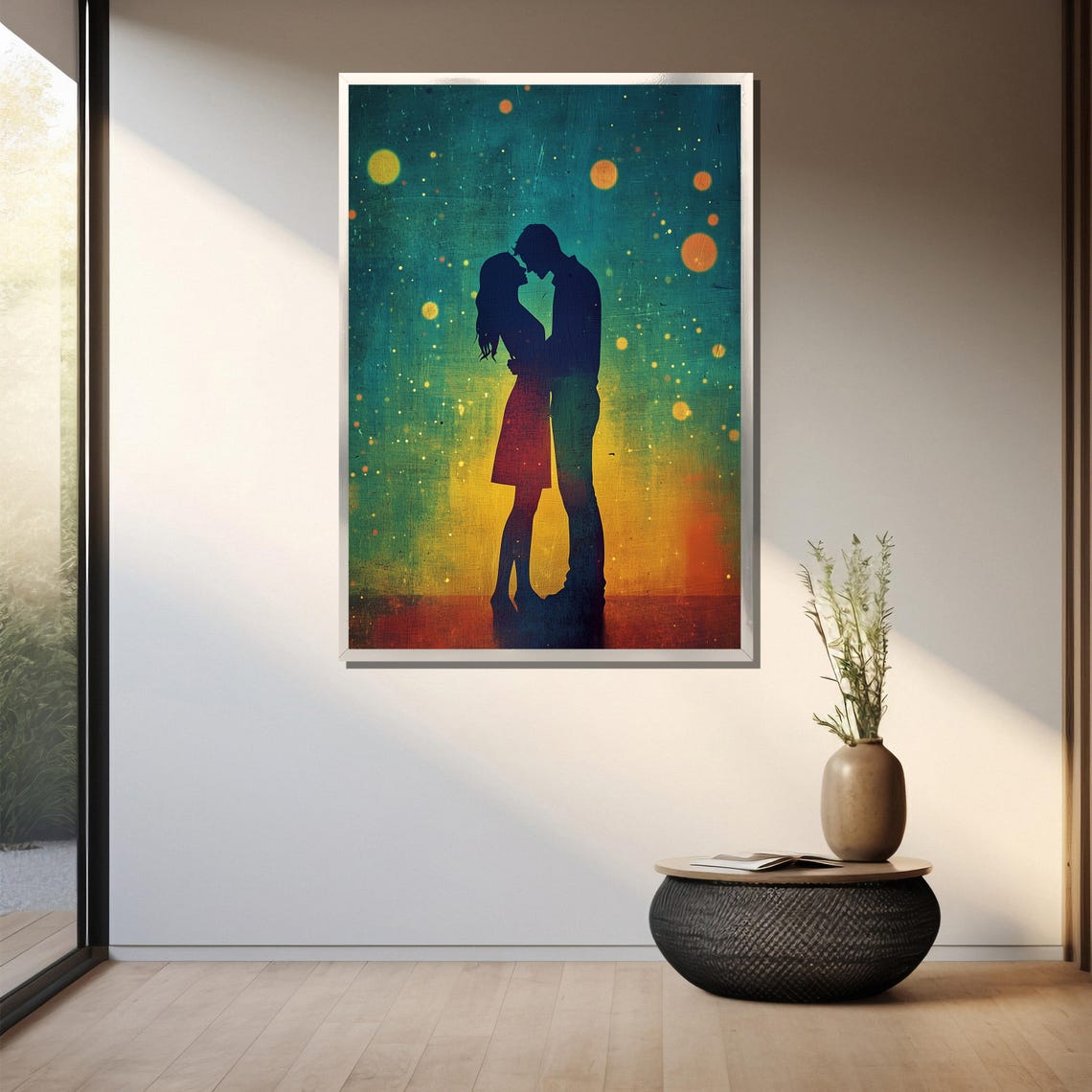 Lovers Silhouette Under Starry Night Dreamy Romance Wall Art - Image 3