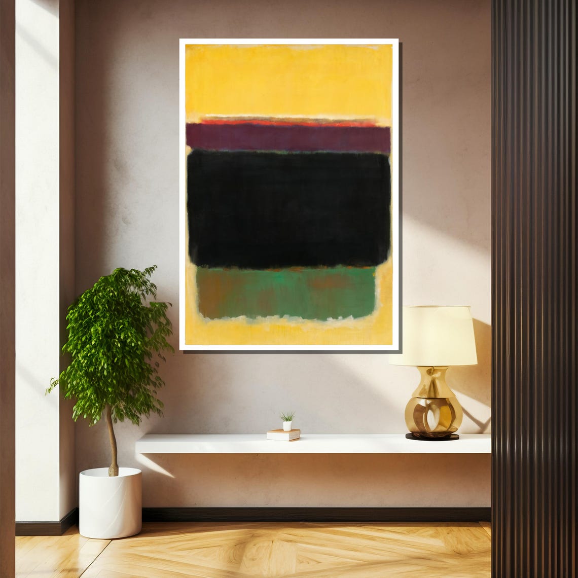 Layered Yellow Red Black Green Bands Modern Abstract Art Poster - Image 2