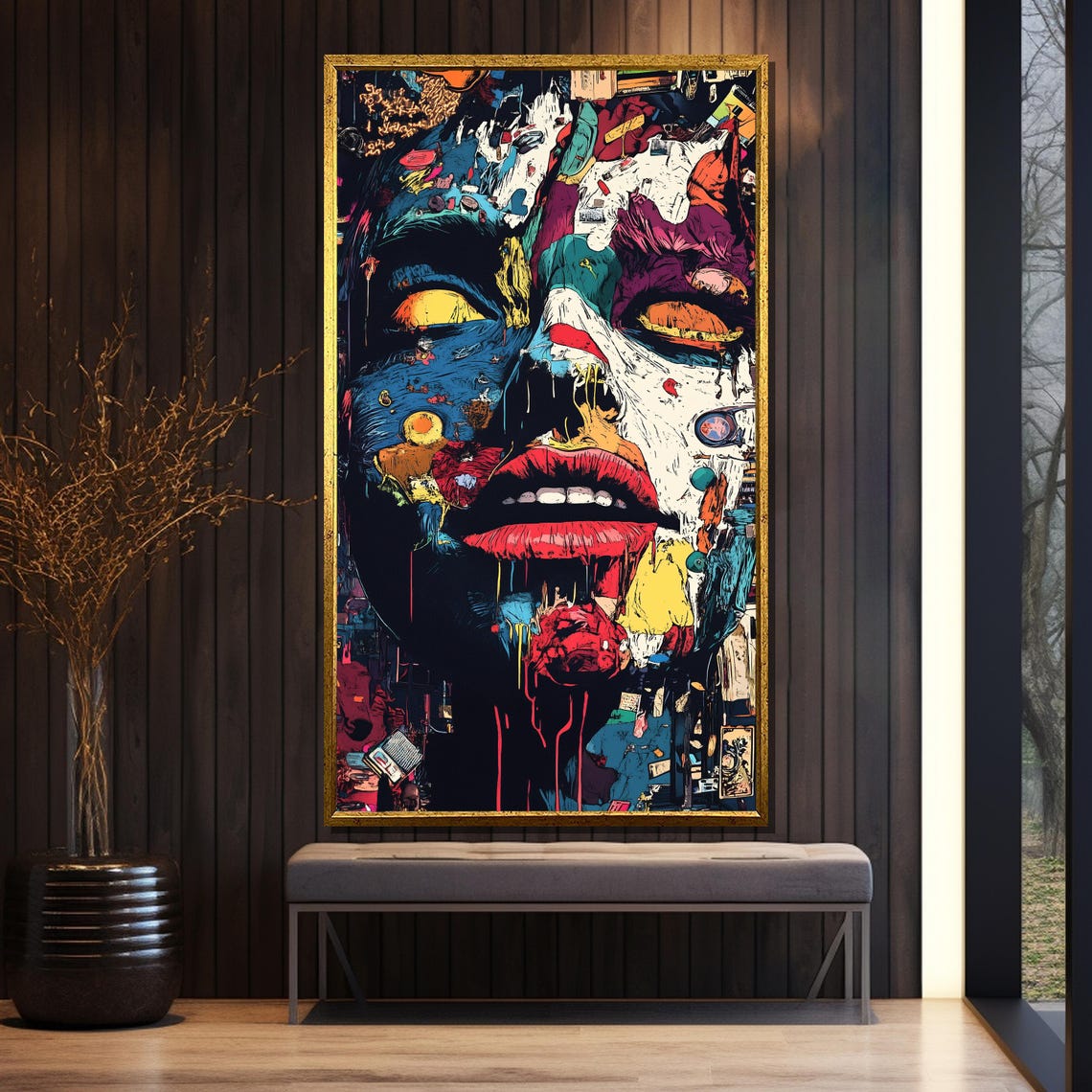 Abstract Expressionist Painting Surreal Pop Art Vibrant Modern Wall Decor Colorful Face Art Bold Statement Artwork Gift - Image 5