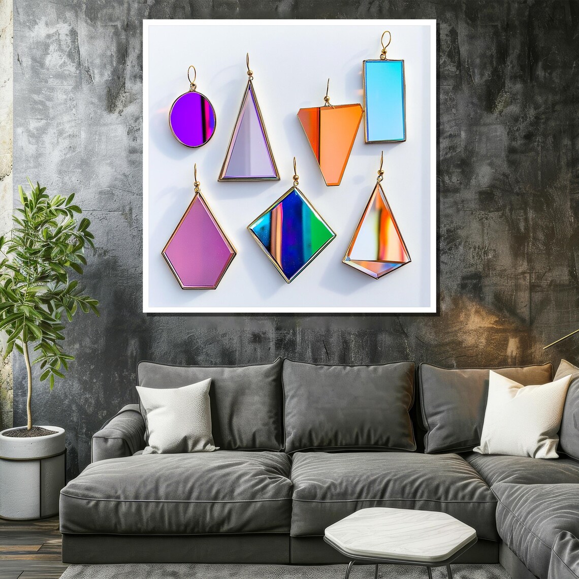 Geometric Iridescent Mirror Earrings Colorful Statement Jewelry Wall Art - Image 2