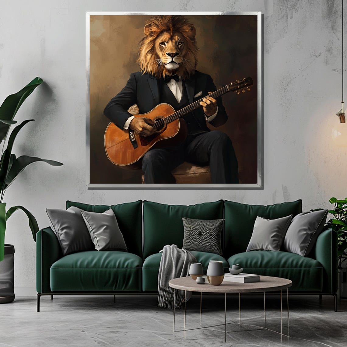 Dapper Lion in Tuxedo Playing Acoustic Guitar Gentleman Poster - Image 3