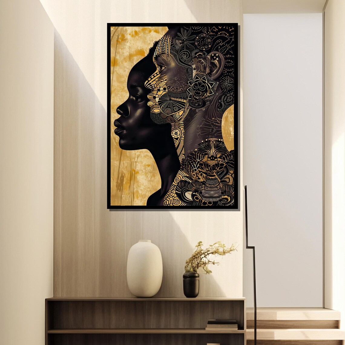 African Woman Golden Ornamental Silhouette Ethnic Art Poster - Image 4