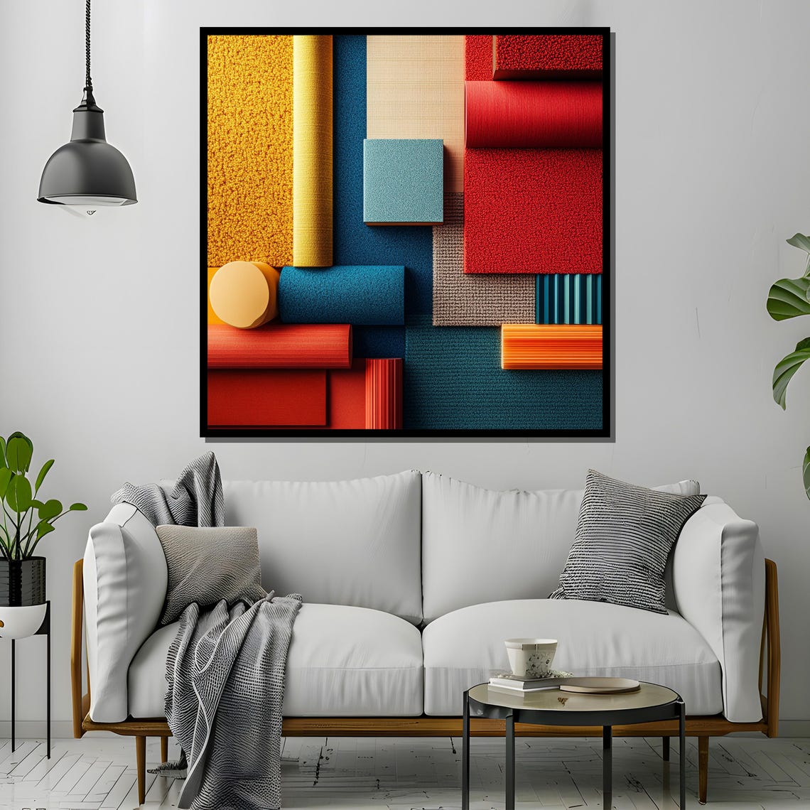 Bold Textured Geometric Blocks Red Blue Orange Abstract Poster - Image 4