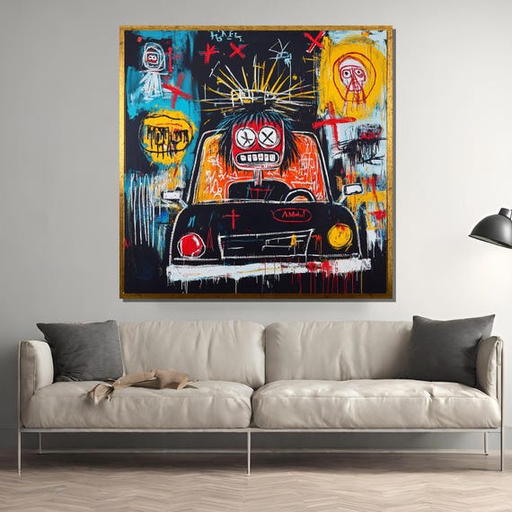 Basquiat Painting Graffiti Street Art Abstract Expressionist Wall Art Urban Neo Expressionism Bold Colorful Artwork Unique Gift
