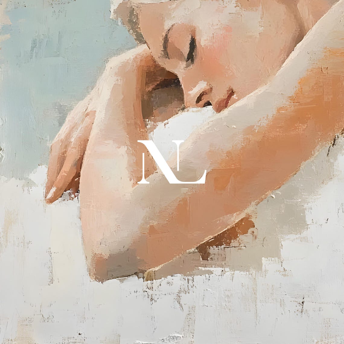 Sleeping Woman Resting On Her Arm Soft Peach Tones Painting Poster - Image 4