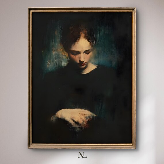 Thoughtful Woman Portrait In Darkness Chiaroscuro Moody Style Poster