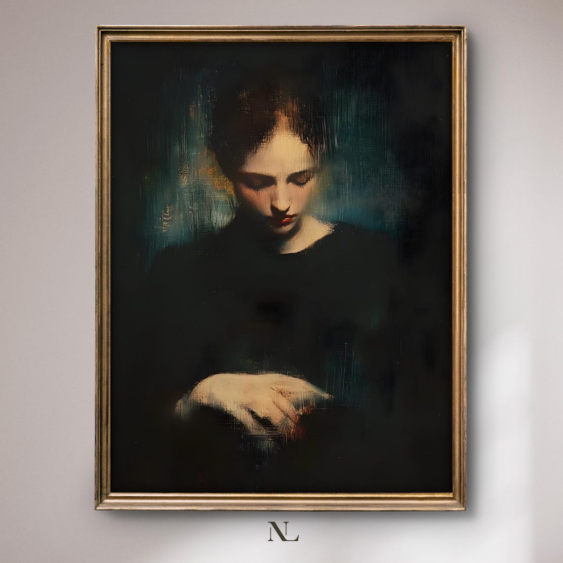 Thoughtful Woman Portrait In Darkness Chiaroscuro Moody Style Poster