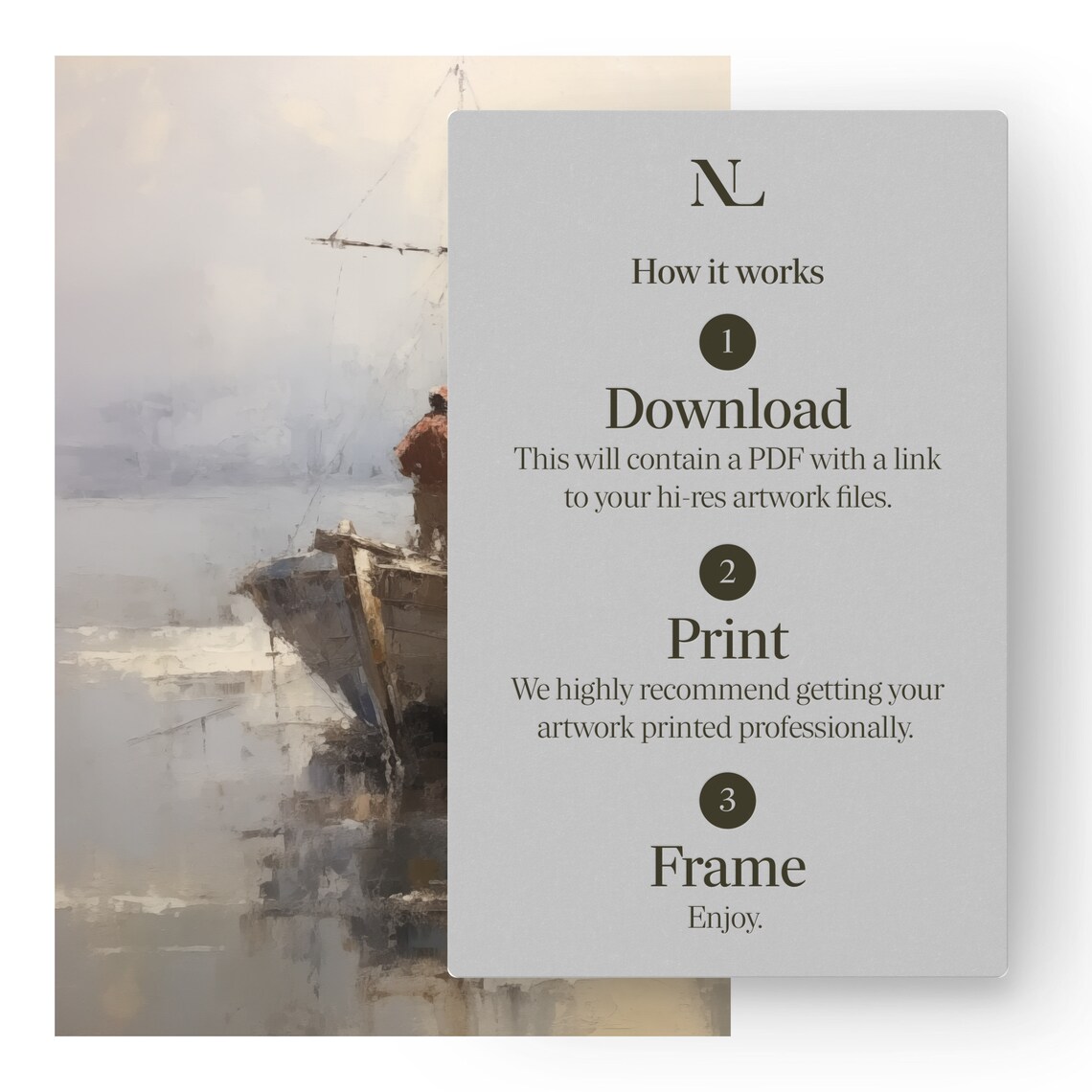 Lone Fisherman Wooden Boat Misty Water Vintage Fishing Poster - Image 4
