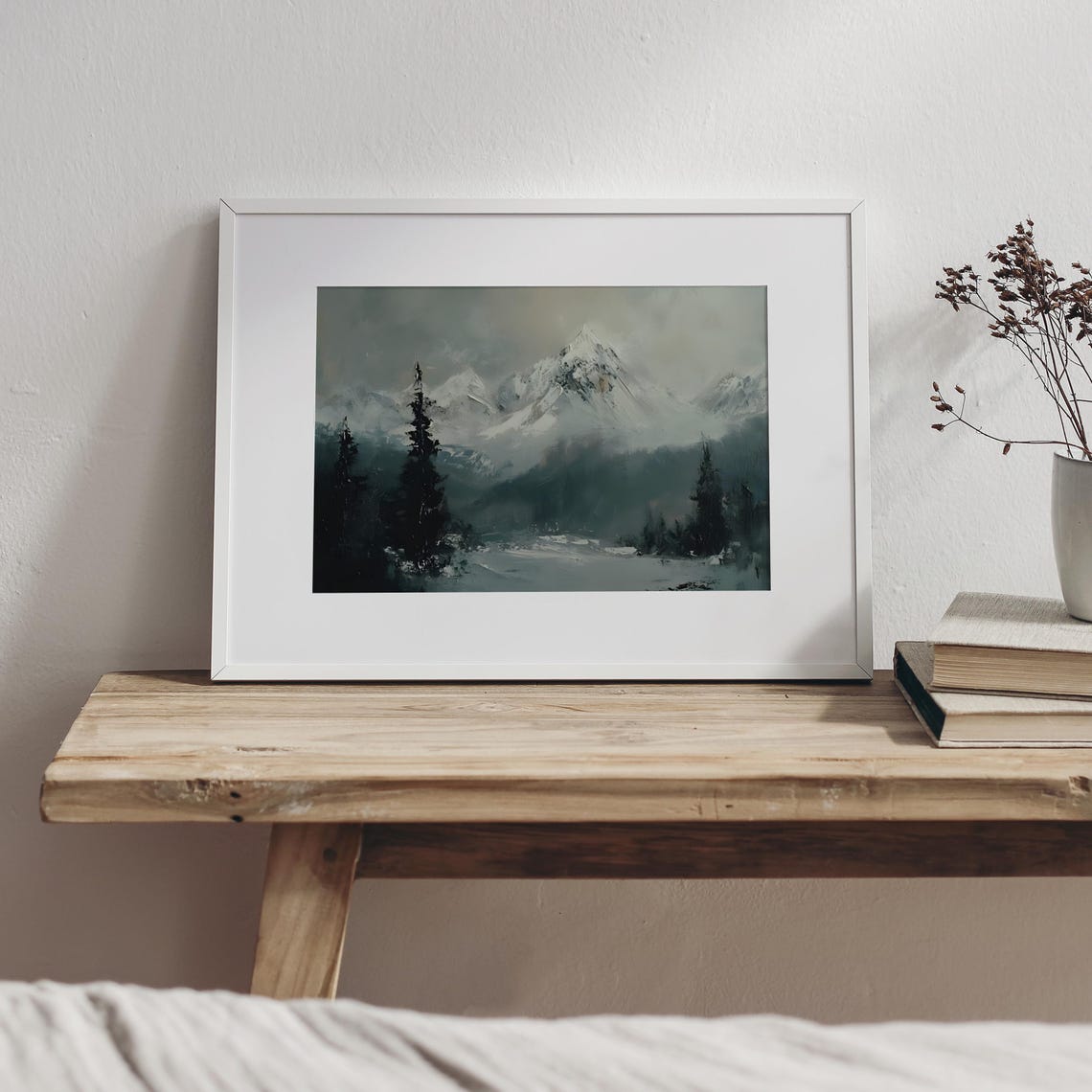Snow Capped Mountain Peak With Dark Pine Trees Misty Winter Poster - Image 6