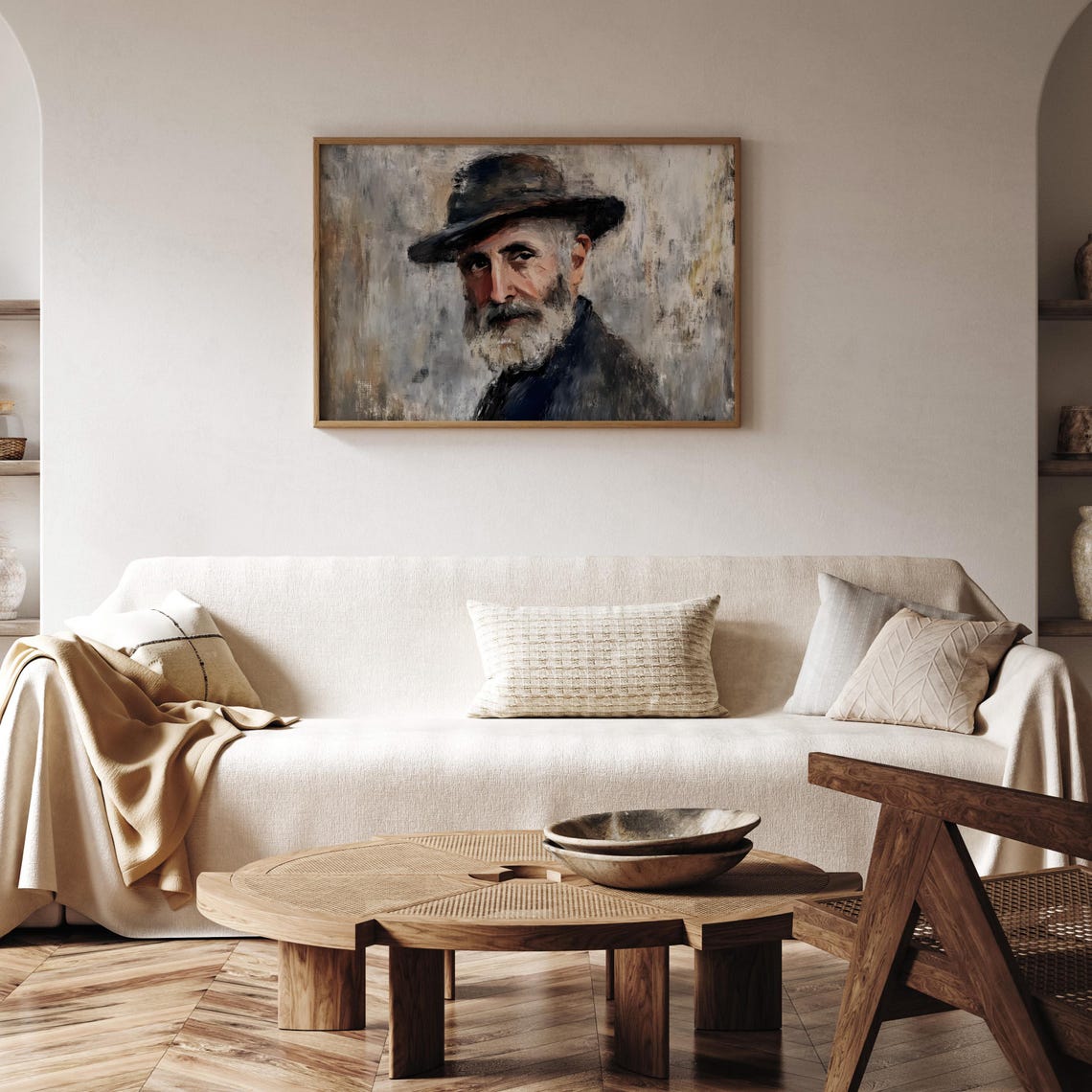 Bearded Man With Hat Portrait Warm Smile Impressionist Style Poster - Image 4