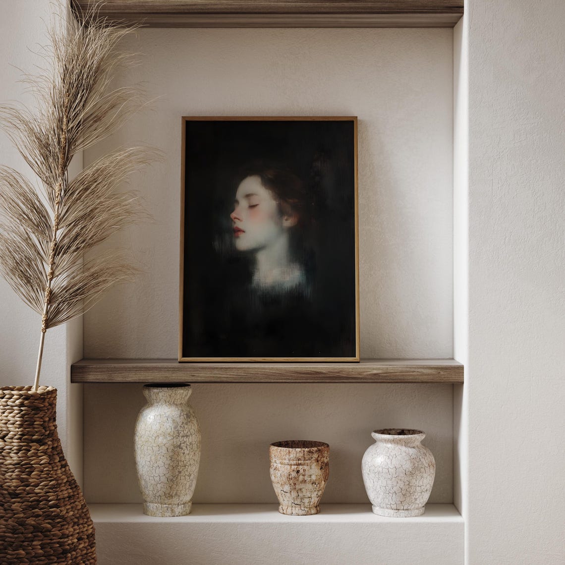 Ethereal Woman With Closed Eyes Dark Background Dreamy Portrait Poster - Image 6