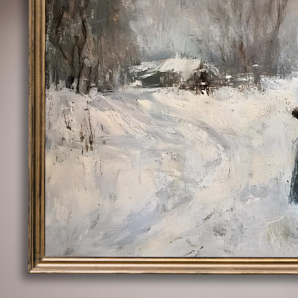 Wall Art Winter Scene Of Woman In Snowy Landscape Moody Home Decor Rustic Vintage Oil Painting Cosy Farmhouse Impressionist Print - Image 8