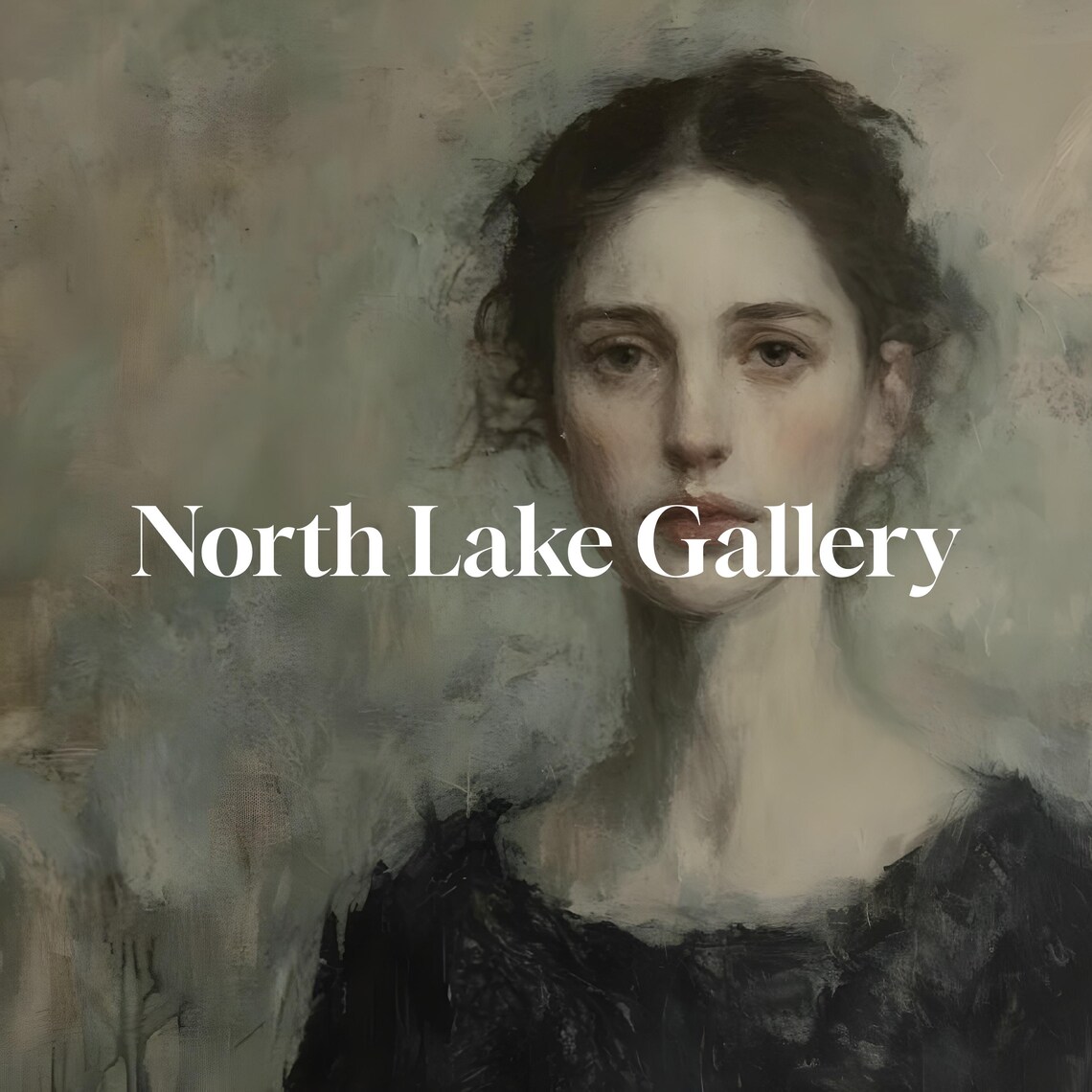 Moody Woman Portrait Dark Dress Soft Gaze Vintage Oil Poster - Image 2