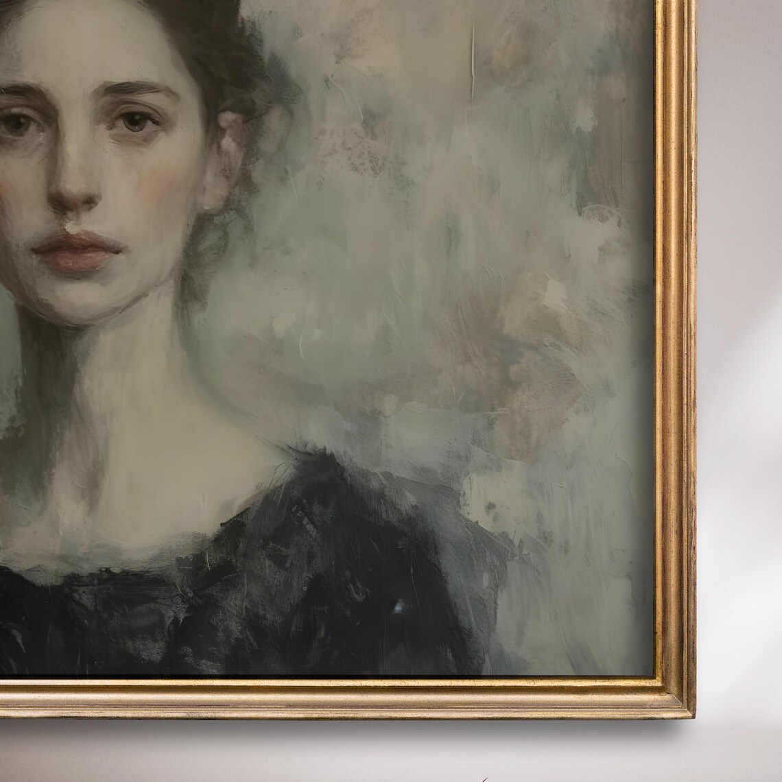 Moody Woman Portrait Dark Dress Soft Gaze Vintage Oil Poster - Image 7