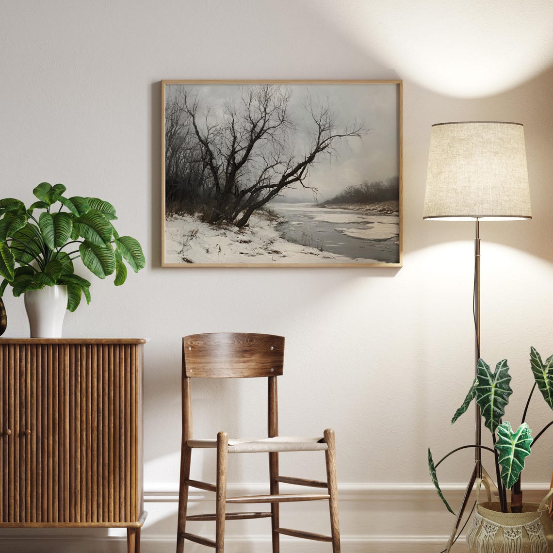 Frozen River With Bare Trees Winter Ice Landscape Painting Poster - Image 2