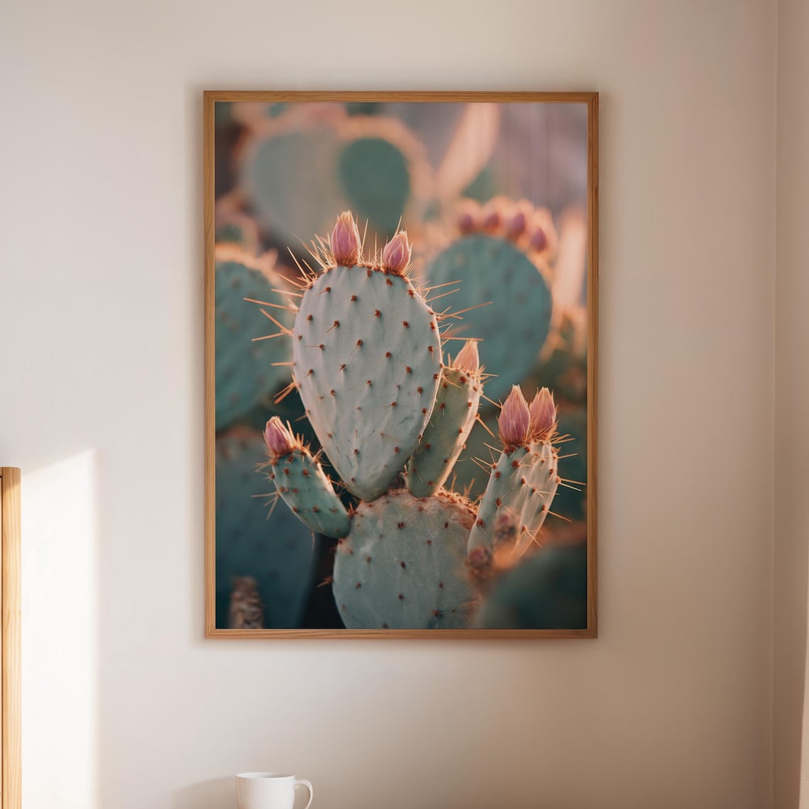 Blooming Prickly Pear Cactus Pink Flower Buds Close Up Desert Photo Poster