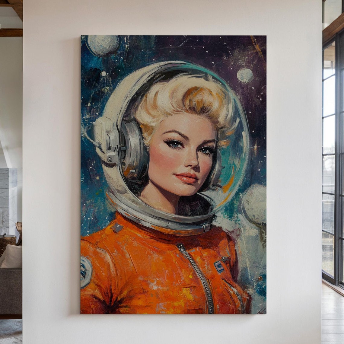 Retro Female Astronaut Portrait Orange Spacesuit Vintage Sci Fi Poster - Image 6
