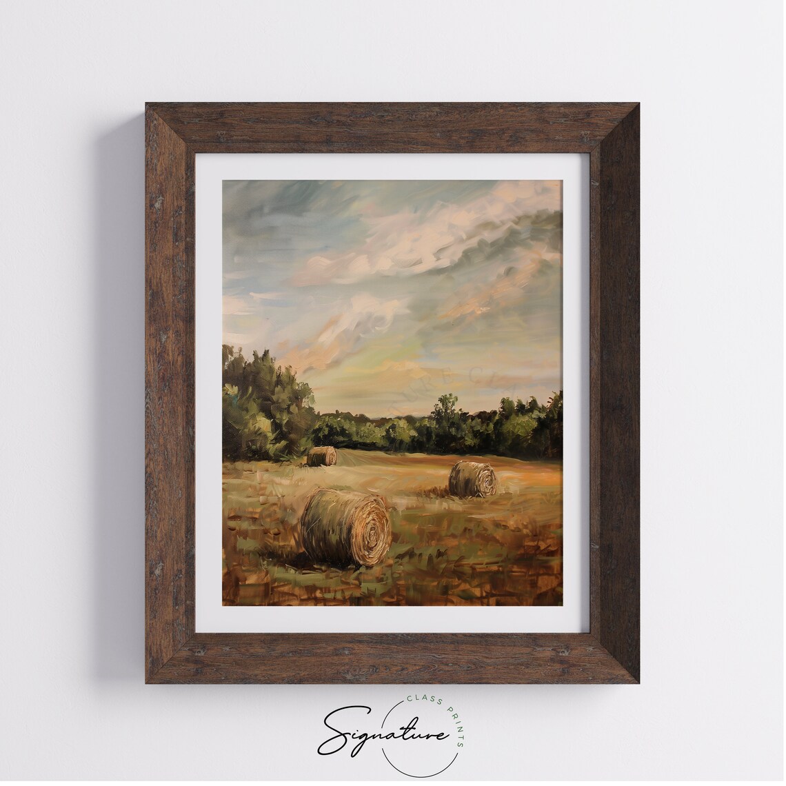 Sunrise Hay Bales Rustic Farm Field Morning Landscape Poster - Image 4