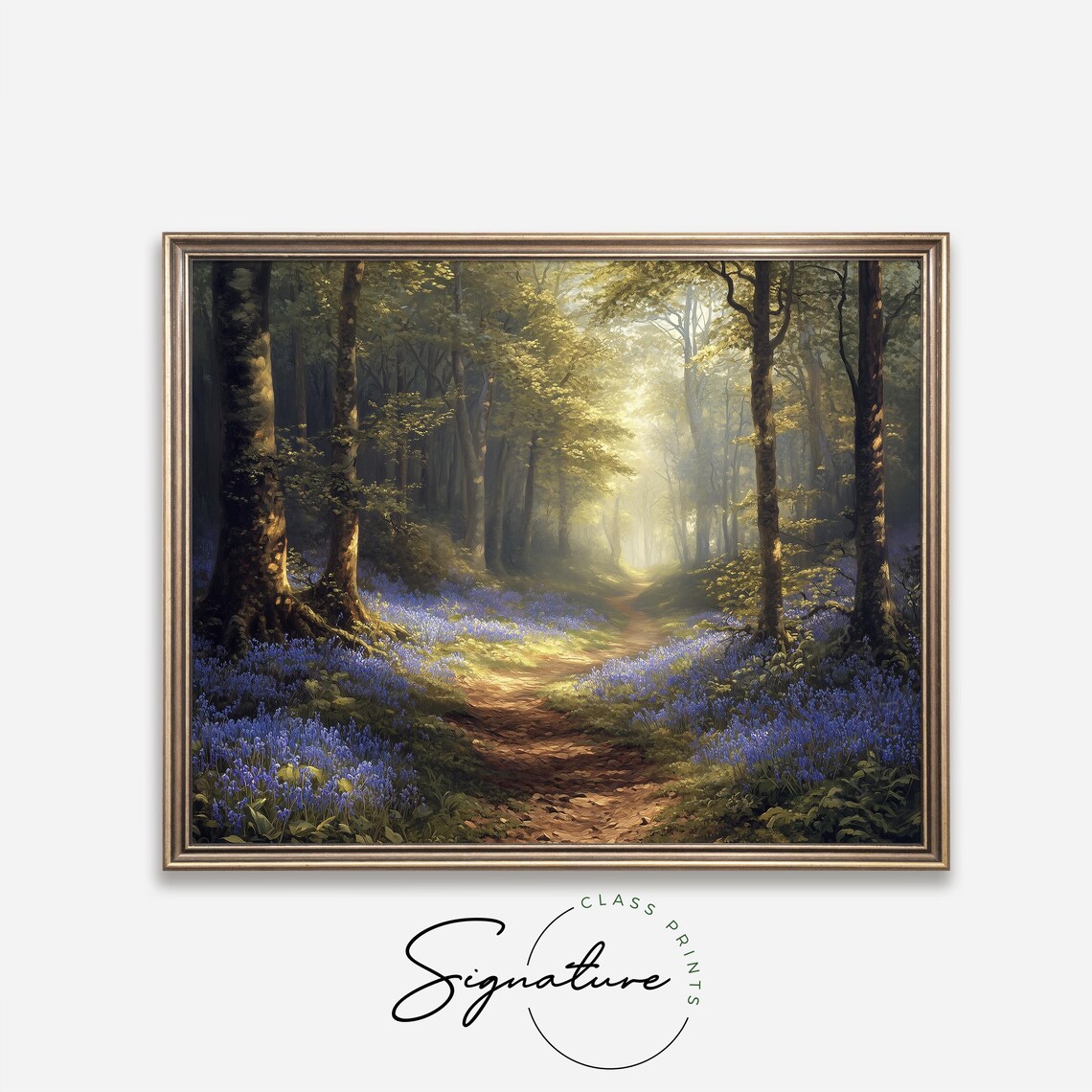 Bluebell Forest Pathway, Rustic Woodland Scene Art Print - Image 4