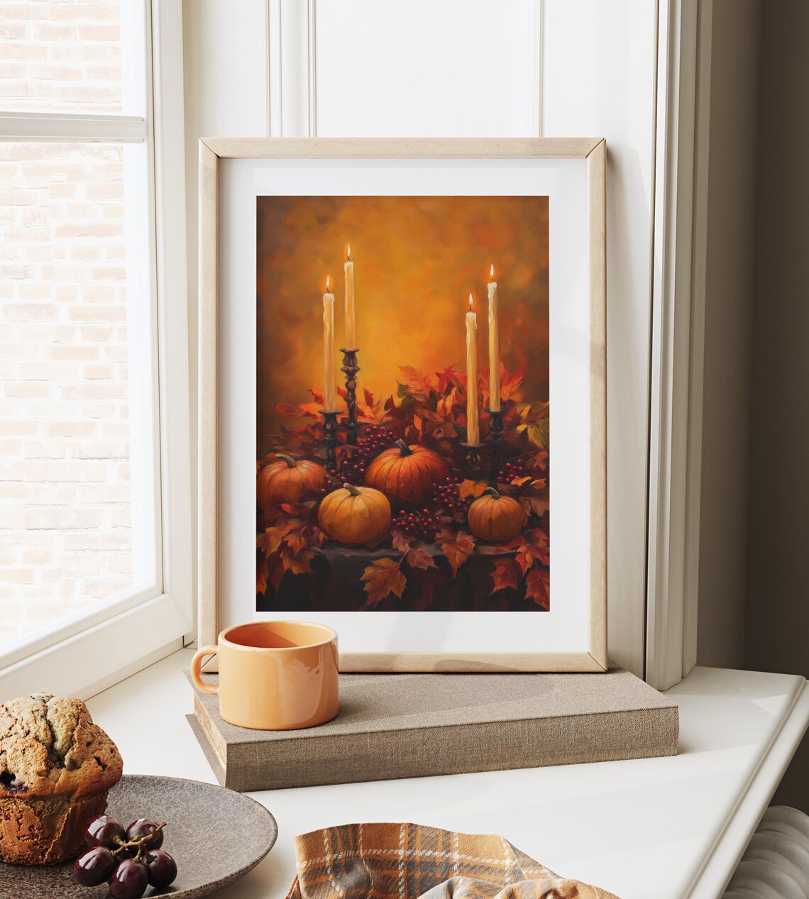 Autumn Pumpkins With Lit Candles And Berries Fall Still Life Poster - Image 6