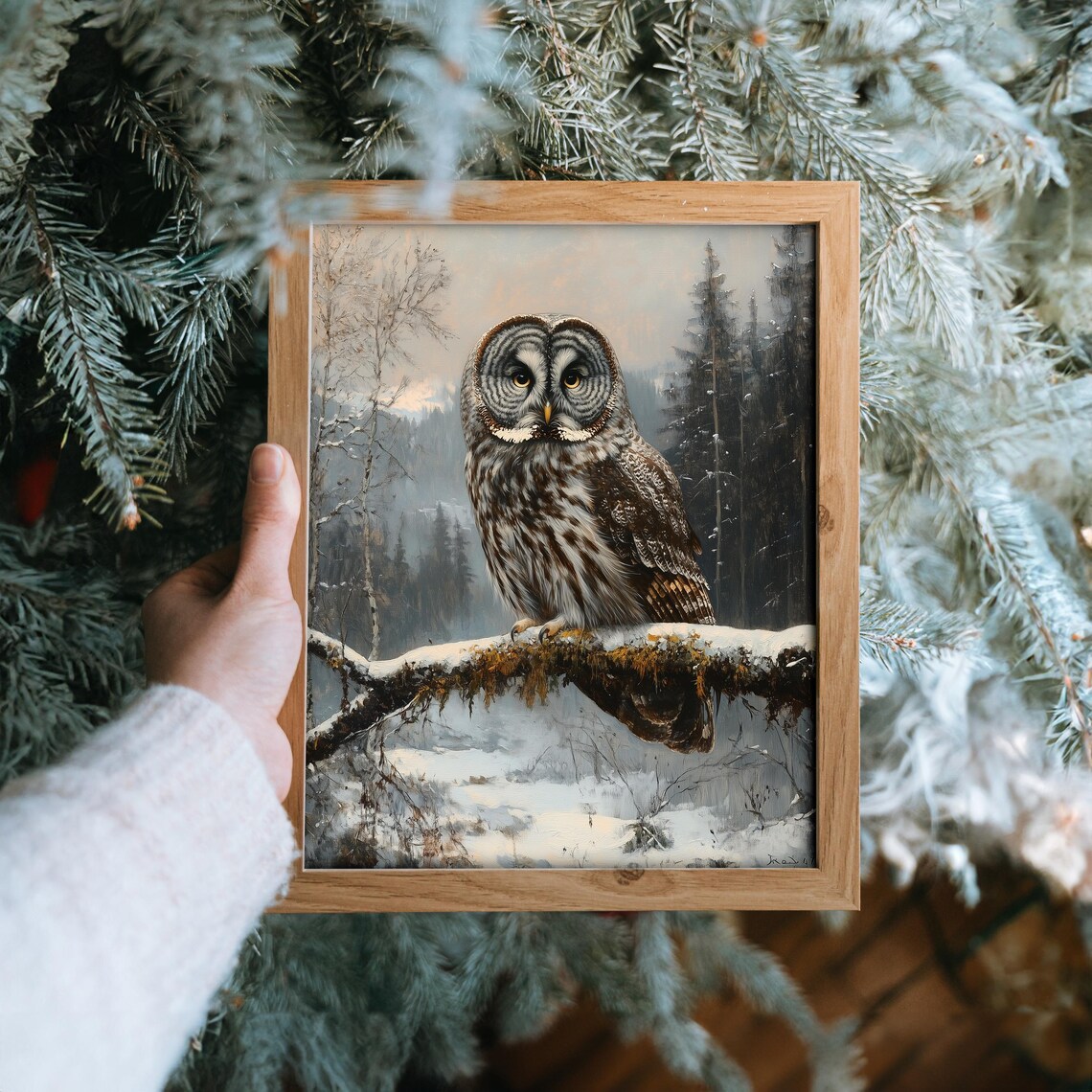 Majestic Great Grey Owl Perched On Snowy Branch Wildlife Poster - Image 6