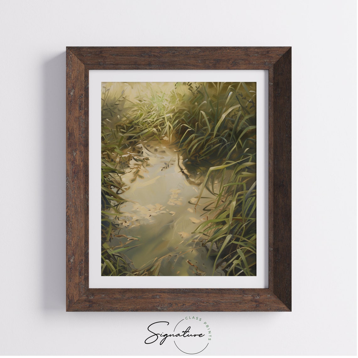 Sunlit Meadow Stream Water Reflections Serene Nature Wall Art - Image 4