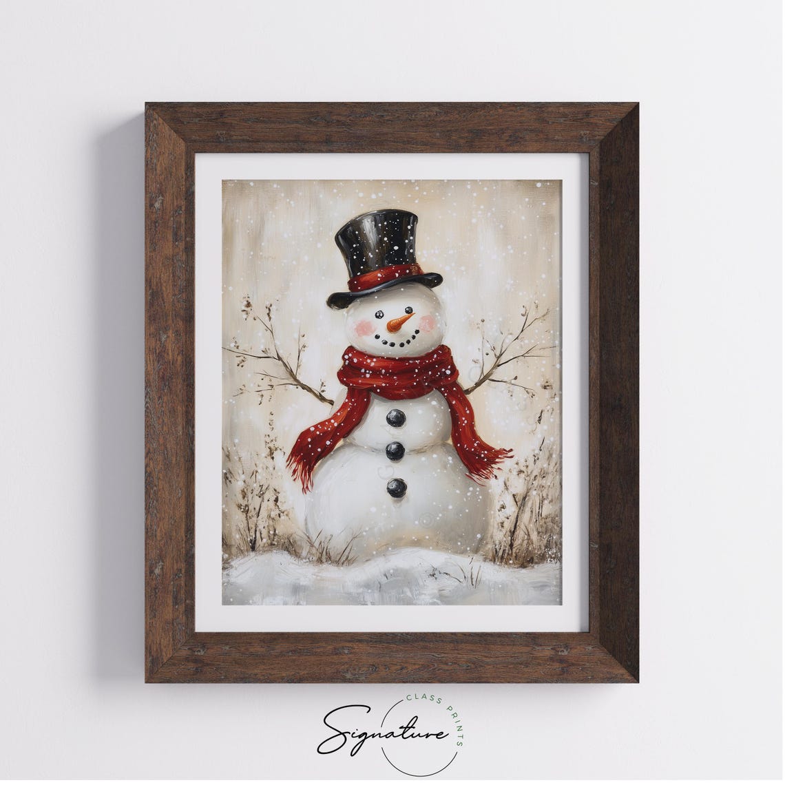 Cheerful Snowman with Red Scarf and Top Hat in Falling Snow Poster - Image 3